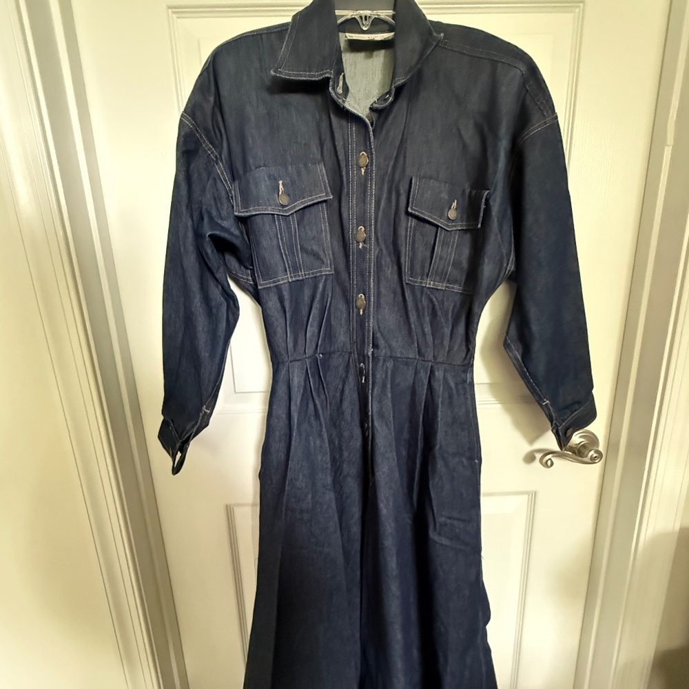 Size 10 Vintage 80s Norma Kamali Long Sleeve Denim Maxi Dress